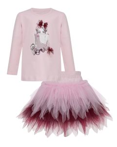 Daga Girls Pink & Burgundy T-Shirt and Skirt Set WS25