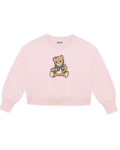 Moschino Girls Pink Teddy Bear Bow Jersey Sweatshirt WS25