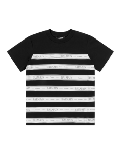 Balmain Kids Black Striped Logo T-Shirt WS25