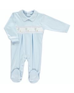 Mini-La-Mode Boys Stork Smocked Blue Babygrow