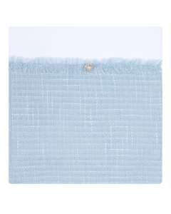 Deolinda Chic Baby White Velour And Blue Tweed Blanket With Crystal Button Detailing WS25