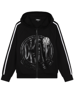 DKNY Black Zip-Up Shiny Logo Hooded Sweatshirt WS24
