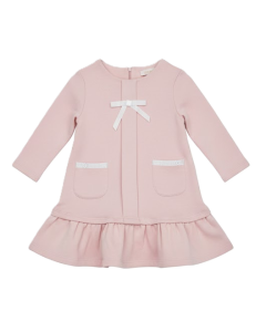 Patachou Girls Pink Cotton Jersey Dress with Ivory Grosgrain Bow WS25