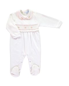 Mini-La-Mode Pink Rose Smocked White Babygrow