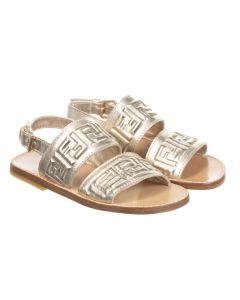 Fendi Gold Leather Logo Sandals