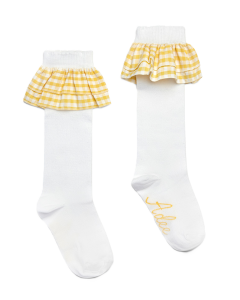 A Dee Daria Yellow Check Frill Knee Socks SS25