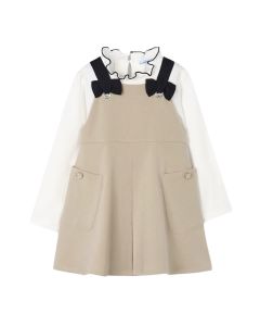 Mayoral Girls Ivory & Beige Pinafore Dress Set