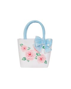 Balloon Chic White Handbag With Blue Handle And Polka Dot Bow
