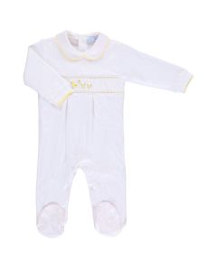 Mini-La-Mode Trio Of Ducks Smocked White Babygrow