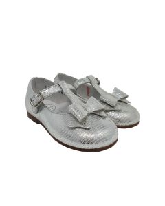 Beberlis Baby Silver Dolly Shoes With Bow