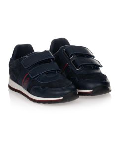 BOSS Kidswear Boys Navy Blue Leather Trainers
