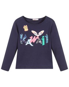 BILLIEBLUSH Girls Navy Blue Cotton Long Sleeved Top