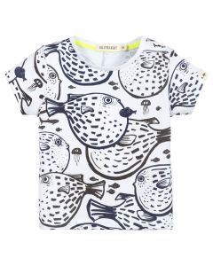 Billybandit White And Navy Fish Print T-Shirt