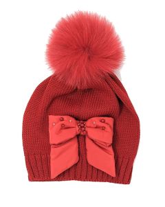 Bimbalo Girls Red Bow Pom Pom Hat