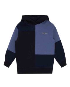 Emporio Armani Boys Blue Colour Block Hooded Jumper