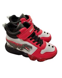 Bull Boys Dinosaur Light Up Black, Red & White High Top Trainers