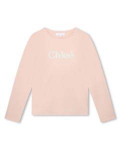 Chloé Girls Pink Organic Cotton WS23 Logo Top