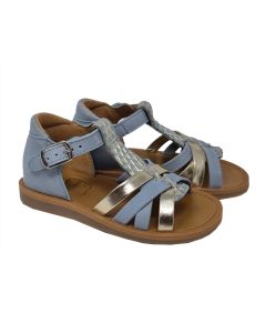 Pom D Api Girls Light Blue And Gold "Poppy Back Neptune" Sandals