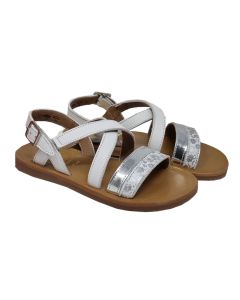 Pom D Api Girls White "Plagette Stamp" Open Sandals With Silver Detail