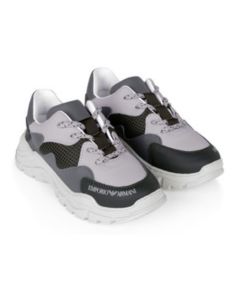 Emporio Armani Grey & Khaki Green Leather Trainers