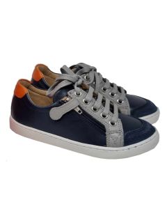 Shoo Pom Boys "Play Lo Bi Zip" Navy Boots With Grey And Orange Trim