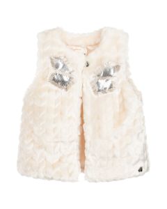CARRÉMENT BEAU Girls Ivory Faux Fur Gilet