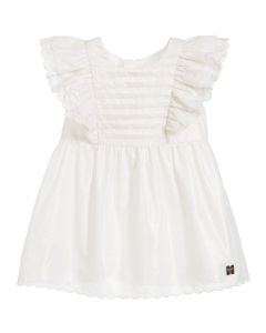 Carrément Beau Girl's Pretty Ivory and Gold Cotton Dress