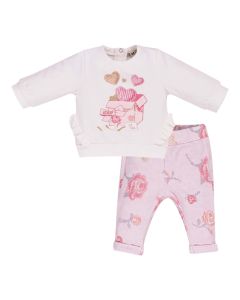 Everything Must Change Girls Ivory & Pink Present Cotton Trouser Set