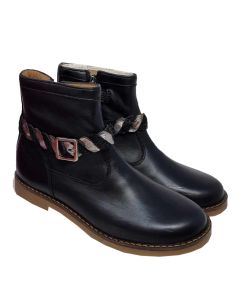 Pom D Api Girls "Trip Twist" Black Leather Boots With Silver Twist