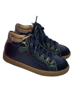 Shoo Pom Boys "Play Hi Bi Zip" Navy Blue Boots With Green Trim