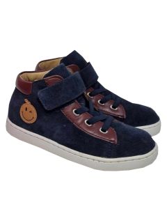 Shoo Pom Boys "Play Fast" Navy Blue Suede Boots With Brown Trim