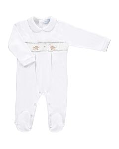 Mini-La-Mode Grey Elephant Smocked White Babygrow