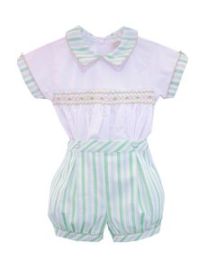Pretty Originals Boys White & Green Cotton Buster Suit