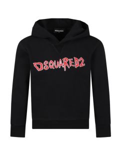 DSQUARED2 Black With Red 'Hand Drawn' Printed Logo Hoodie