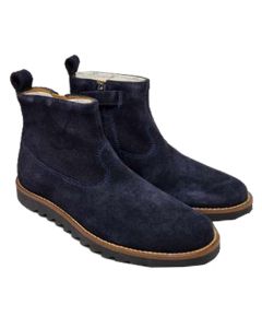 Pom D Api Boys Navy Suede Zip Up "Ripple" Boots