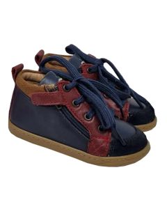 Shoo Pom Boys Navy "Bouba Bi Zip" Shoes With Maroon Trim