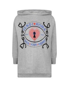 FENDI Grey Cotton Hooded Open your Heart Sweater Dress
