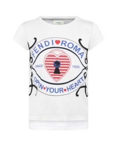 FENDI White Cotton Open Your Heart T-Shirt