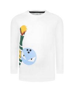 FENDI Boys White Long Sleeve Bowling T-Shirt