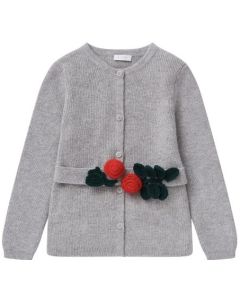 Il Gufo Girls Grey Wool Cardigan With Crochet Belt