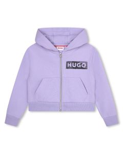 HUGO Girls Lilac Cotton Zip-Up Hoodie