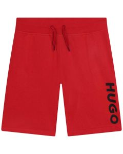 HUGO Boys Red Jersey Black Logo Shorts