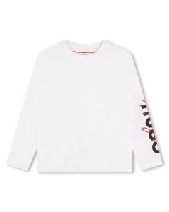 HUGO Boys White Bold & Script Logo Cotton Top