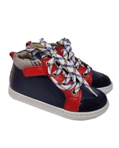 Shoo Pom Boys "Bouba Bi Zip" Navy Boots With Red And Grey Trim