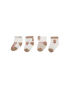 Mayoral Baby White And Beige Teddy Design Socks Four Pack