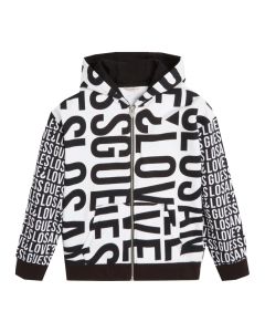 Guess Older Girls Black Repeat Logo Zip Up Jacket