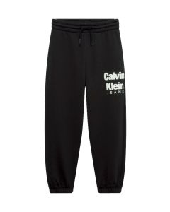 Calvin Klein Boys Black Relaxed Fleece Logo Joggers