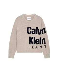 Calvin Klein Boys Beige Relaxed Jumper With black Logo
