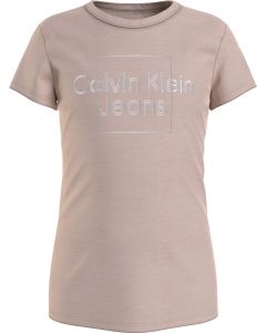 Calvin Klein Girls Rose With Metallic Logo Slim Fit T-shirt