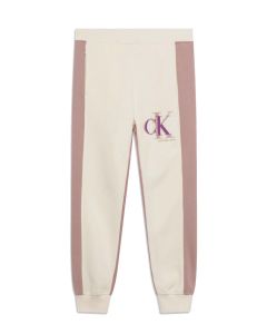Calvin Klein Girls Ivory Colour Block Joggers With Monogram Logo